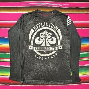 Y2K Affliction Shirt Men XL? Long Sleeve Paper Thin Graphic‎ Grunge Skate VTG